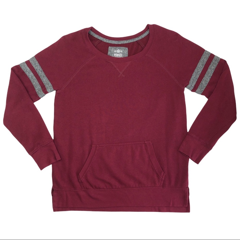 SO perfect sweatshirt pullover color block varsity stripe burgundy maroon top M